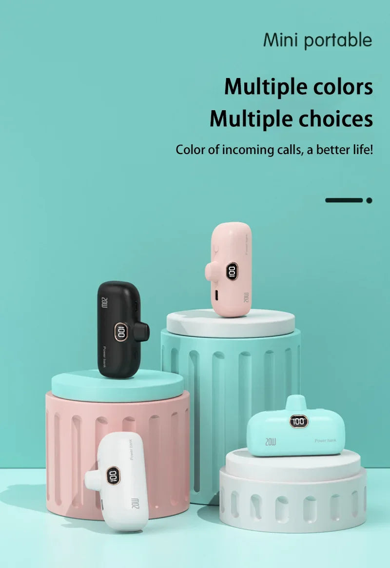 Portable Mobile Charger Mini Power Bank Built Cable Fast Charger Battery Capsule Power bank 10000/5000mAh For iPhone Type-C