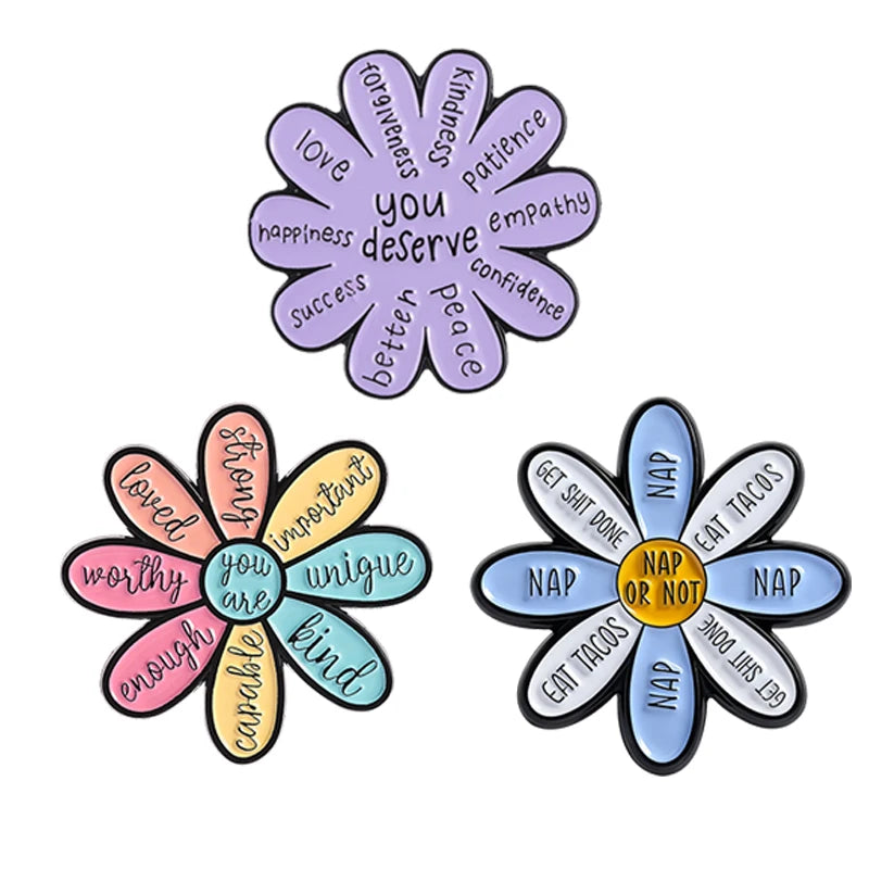 3-7pcs/sets Cartoon Anime Middle Finger Rude Cat Enamel Pins Low Battery Daisy Flower Brooches Backpack Lapel Badge Jewelry Gift