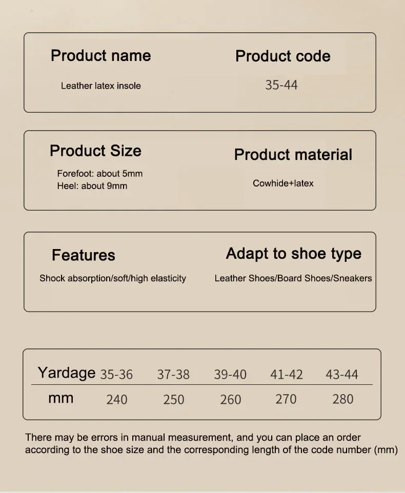 Leather Latex Sports Insole Cowhide Arch Support Shoe Pads Shock Absorbing Plantar Fasciitis Inserts for Shoes