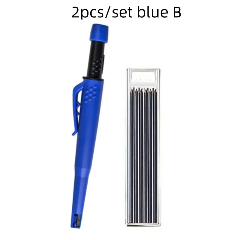 Solid Carpenter Pencil Set 2.8mm Deep Hole Mechanical Pencil Marker with Built in Sharpener for Carpenter Woodworking Architect