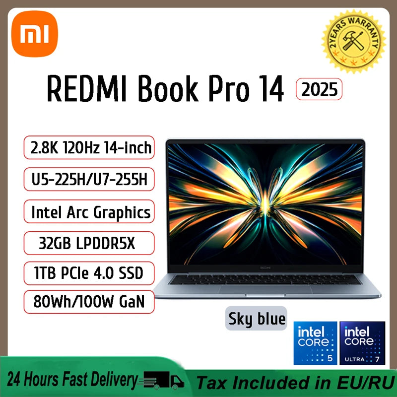 Xiaomi Laptop REDMI Book Pro 14 2025 Laptop Ultra5-225H/Ultra7-255H/16GB/32GB/1TB/2.8K/120Hz