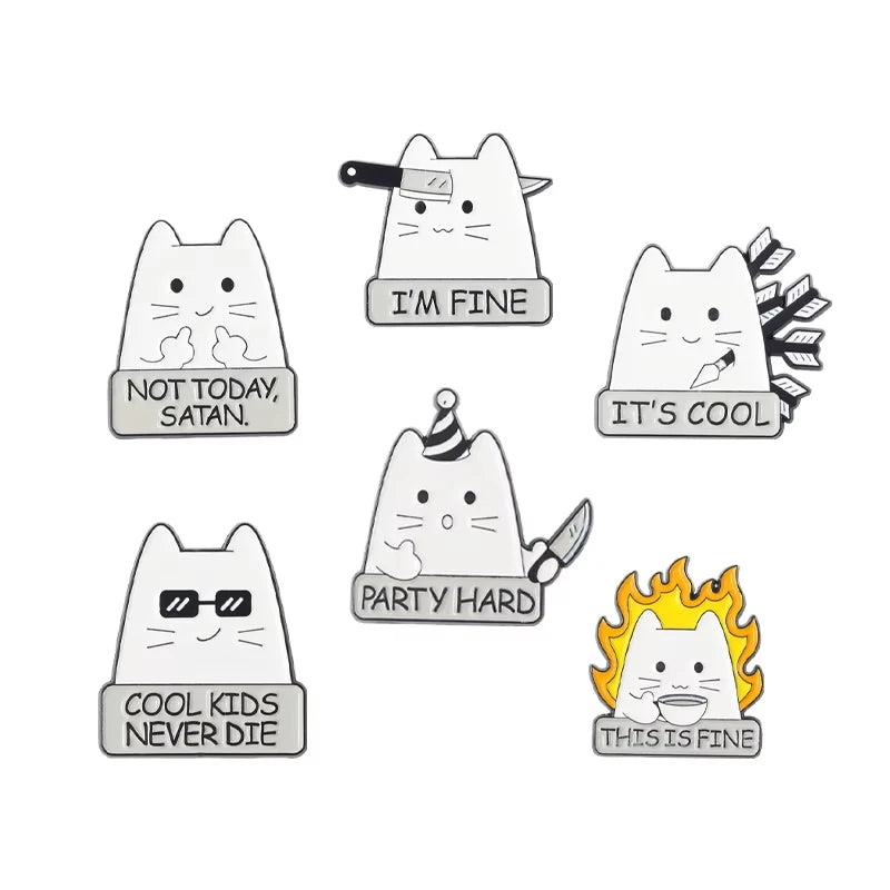 3-7pcs/sets Cartoon Anime Middle Finger Rude Cat Enamel Pins Low Battery Daisy Flower Brooches Backpack Lapel Badge Jewelry Gift