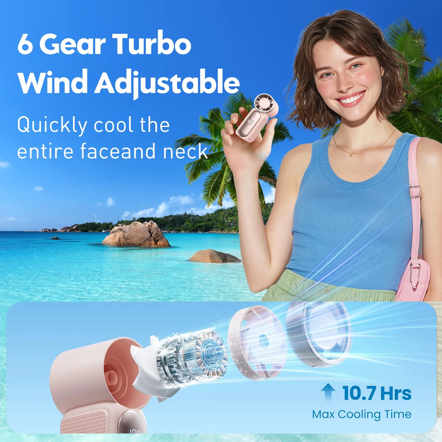 Mini Handheld Fan 3600mAh High-Speed Portable Turbo Pocket Fan for Outdoor Travel