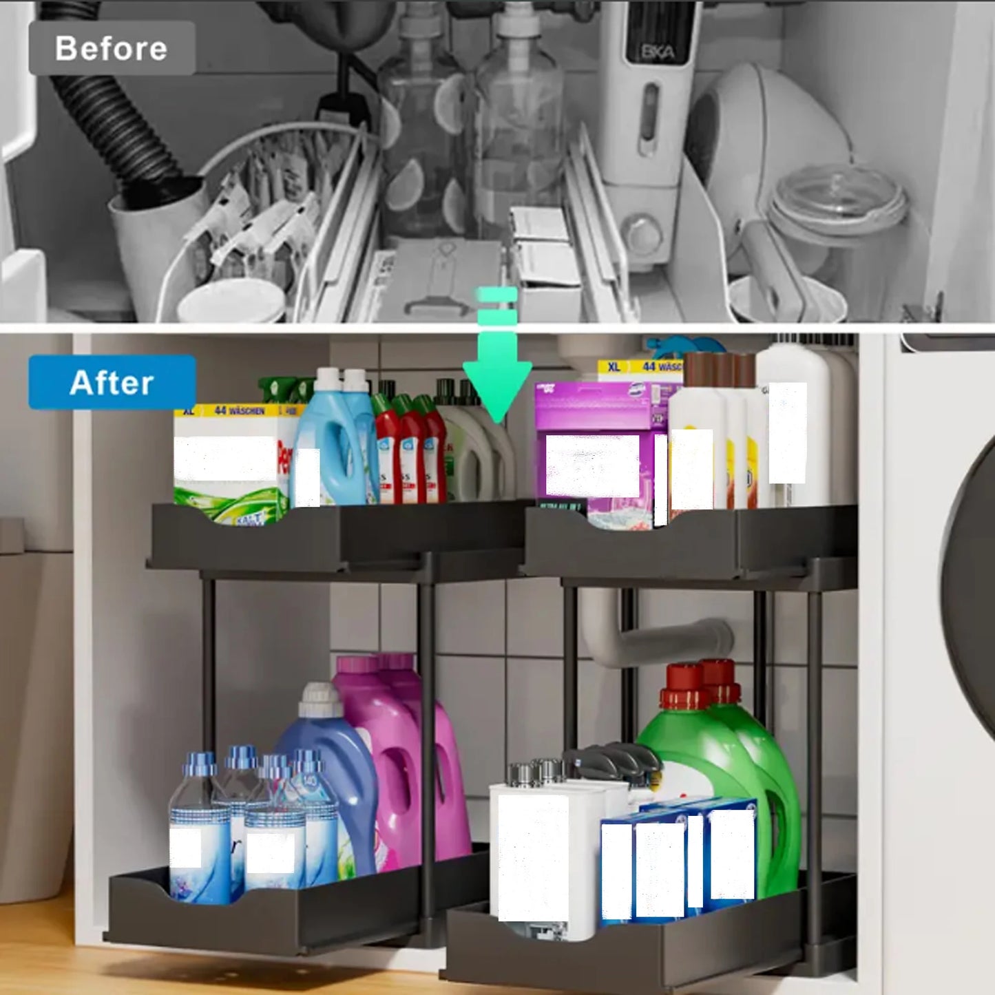 New 2 Tier Under Sink Organizer, Pull Out Sliding Rack, Multi-Function Shelf for Kitchen Bathroom,Space Saving Cabinet Organizer