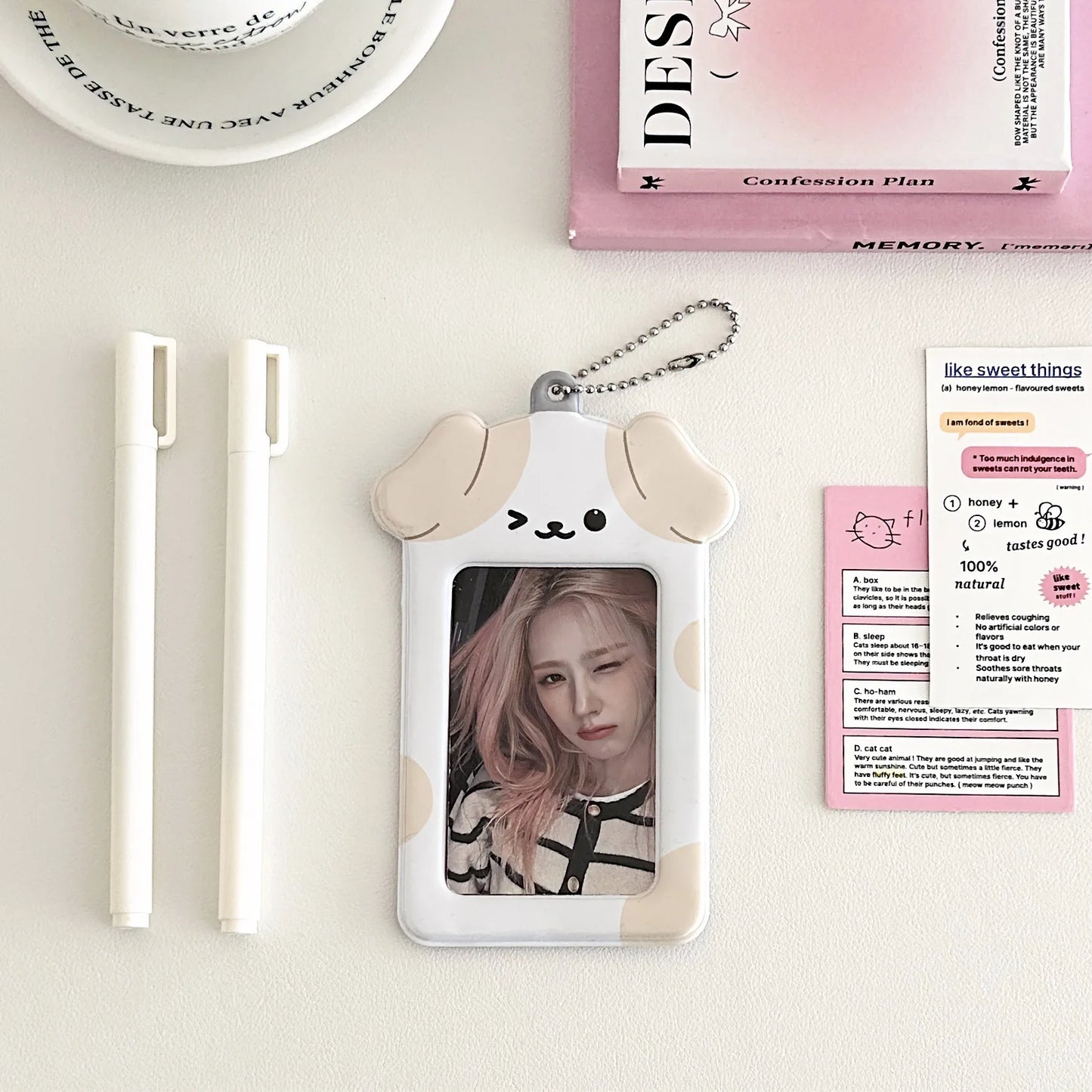 Ins Style Cartoon Puppy Photocard Holder with Keychains Cute 3inch Cards Protect Sleeves for Students