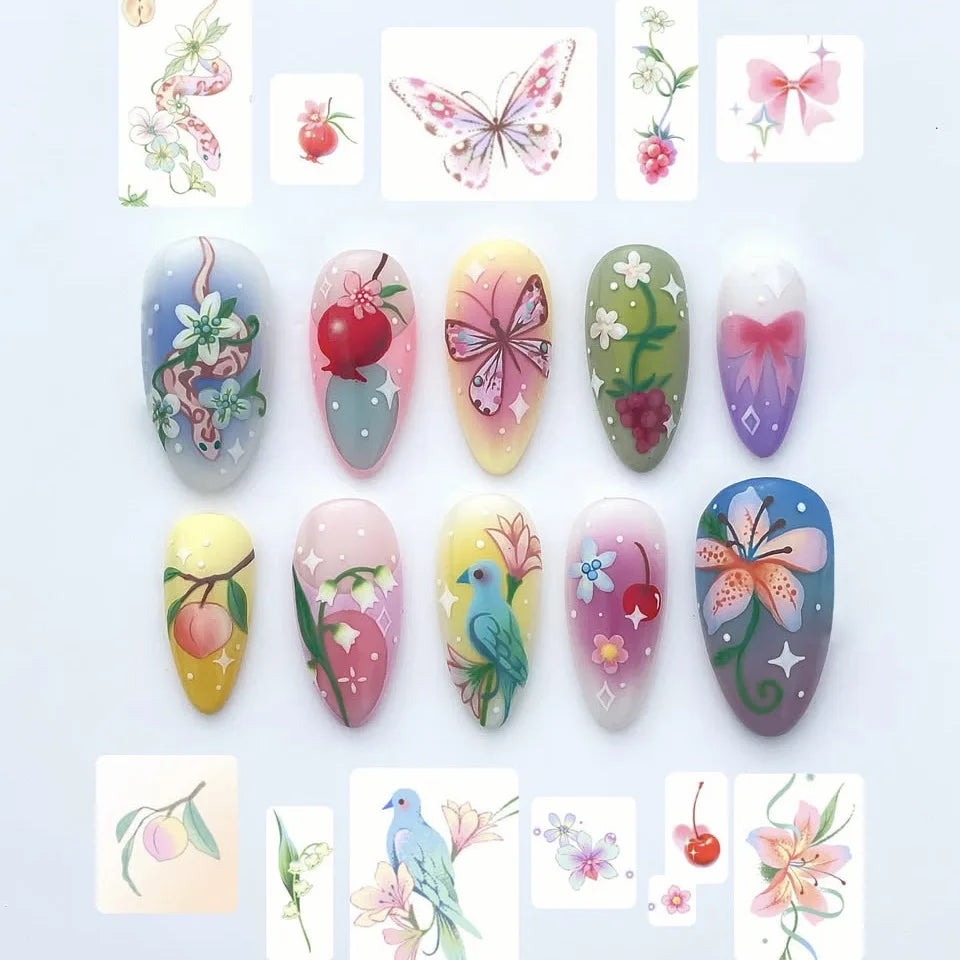 24PCS Medium Almond Press On Nails Wine Red Cute Cartoon Rabbit Bowknot Plaid Pearl False Nails Kawaii Nails Full Cover Wearable