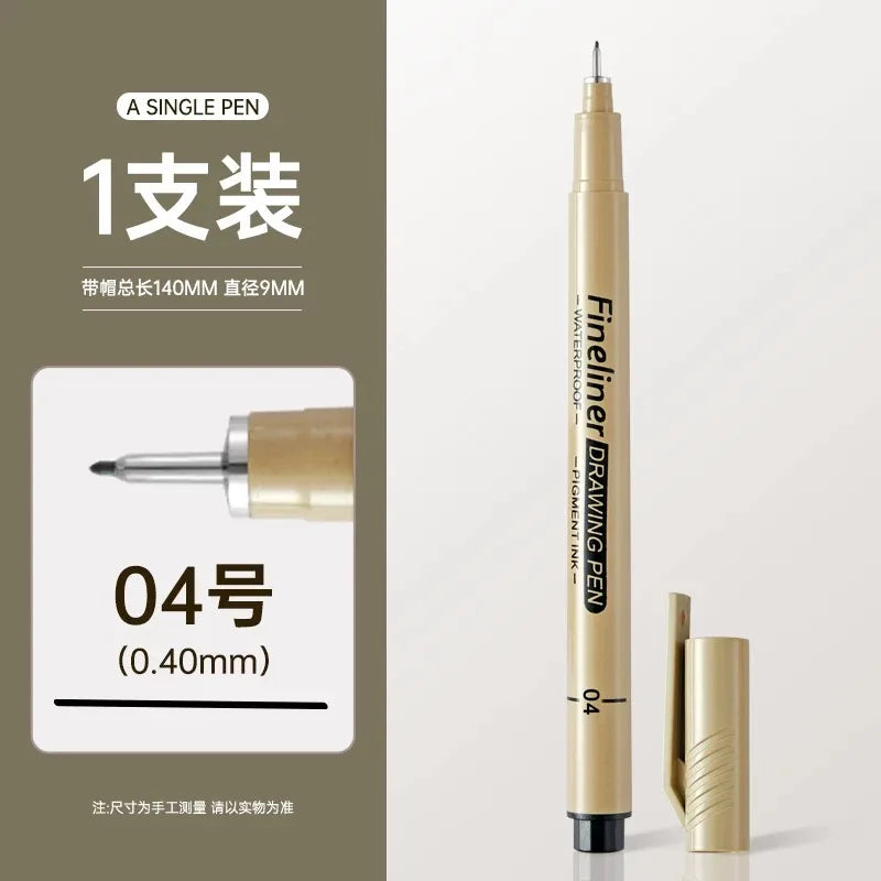 1pcs Black Fineliner Micron Pen 005-3.0mm Waterproof Pigment Ink for Manga Sketching Technical Drawing
