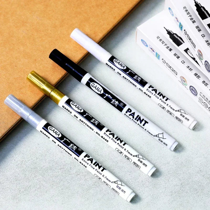 4pcs Oil Based White Black Permanent Paint Markers Pens 0.7mm Extra Fine Waterproof, for Rock Painting, Wood, Metal, Canvas