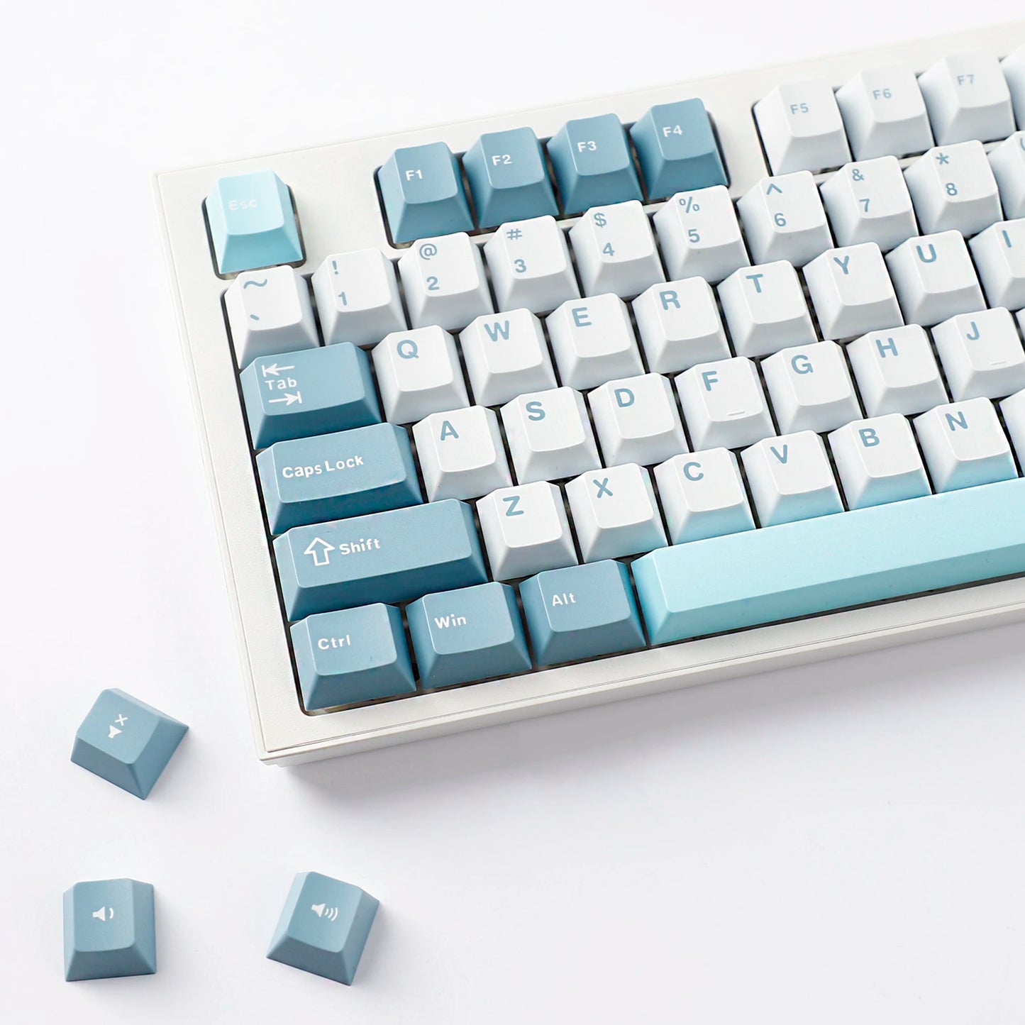 YMDK 126 Keys Cloud Lake White Blue Color Matching Double Shot Cherry Profile PBT Keycaps for Mx Mechanical Keyboard