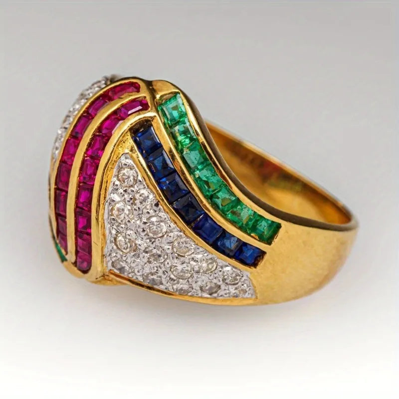 Synthetic Cubic Zirconia Ring, Women's Cocktail Ring, Women's Birthday Party Jewelry Gift