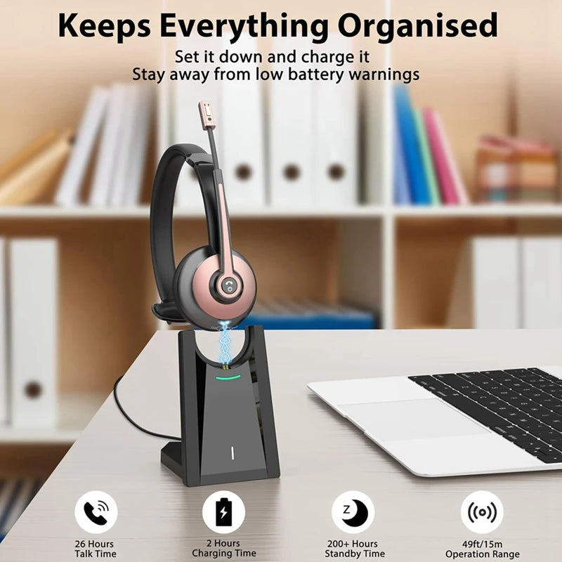 ETCS -Wireless Headset, Bluetooth Headset With Noise Canceling Microphone, Wireless Headset With USB Dongle For Home Office