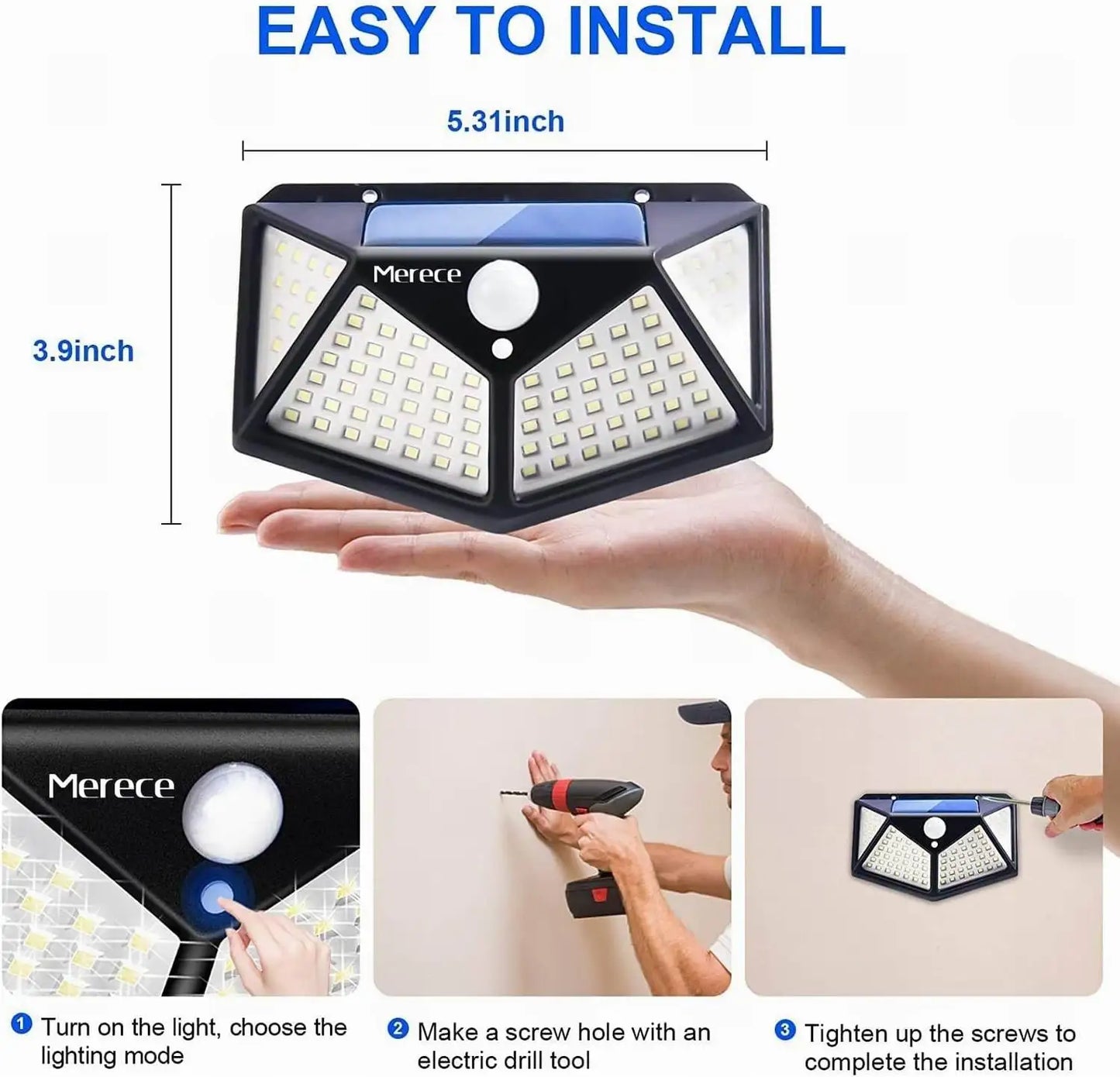 100 LED Outdoor Solar Lamp Outdoor Garden Decoration Solar LED Light Waterproof Sunlight Powered Spotlight with Motion Sensor