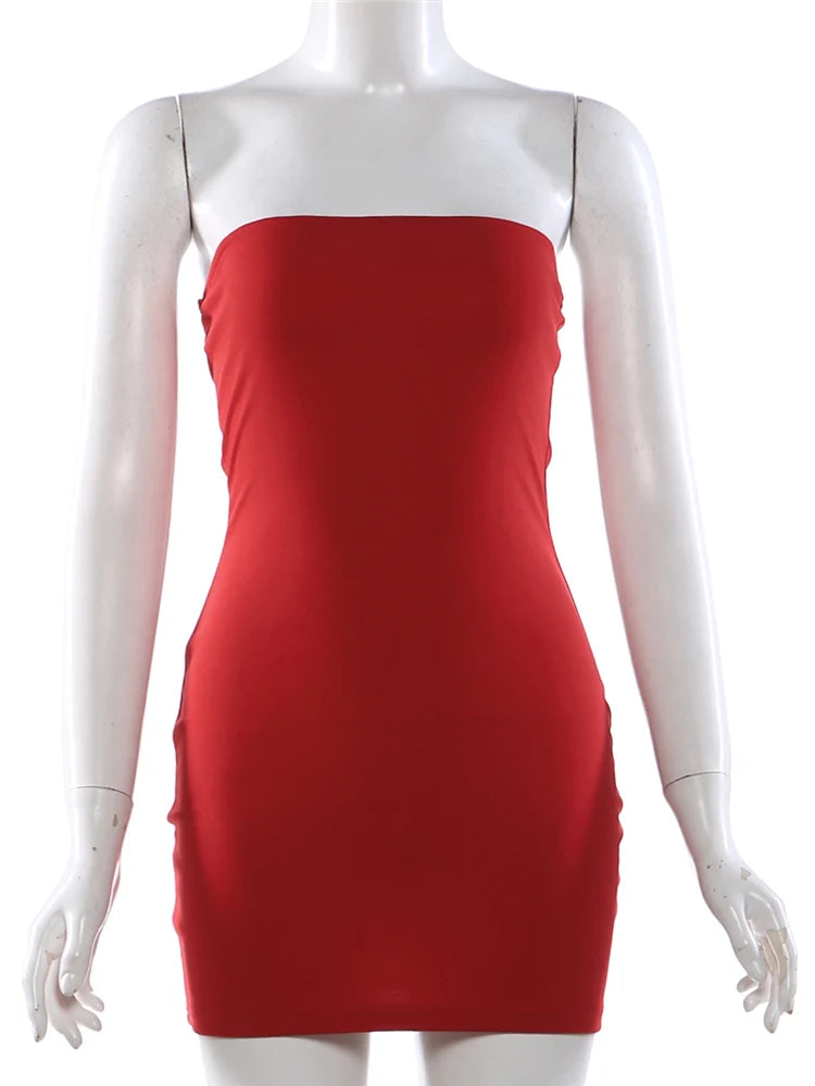 Weird Puss Valentine's Day Strapless Dress Women Backless Sexy Peach Hip Stretch Slim Simple Hottie Dating Mini Street Clubwear