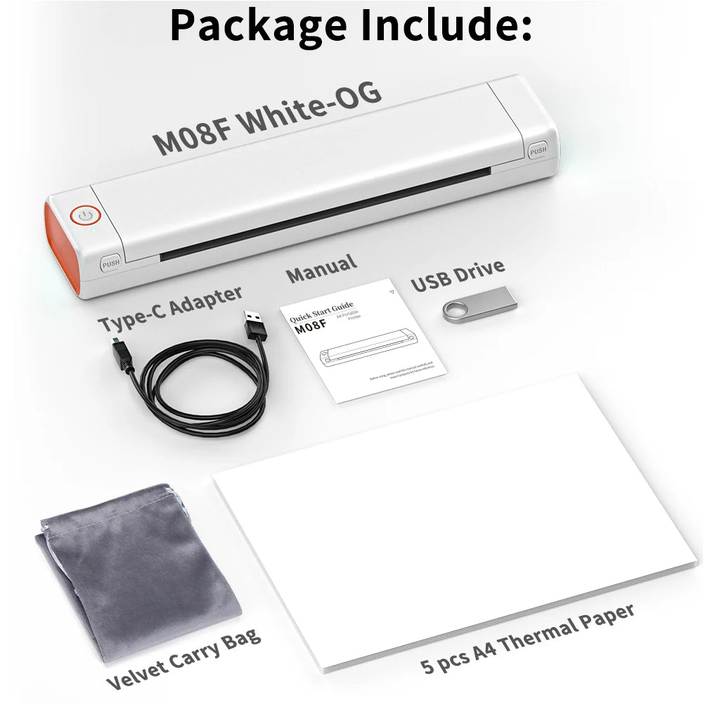 Phomemo M08F A4 Paper Printer Portable Thermal Printer Tattoo Printer Bluetooth Printer Compatible with Phone&Laptop for Office