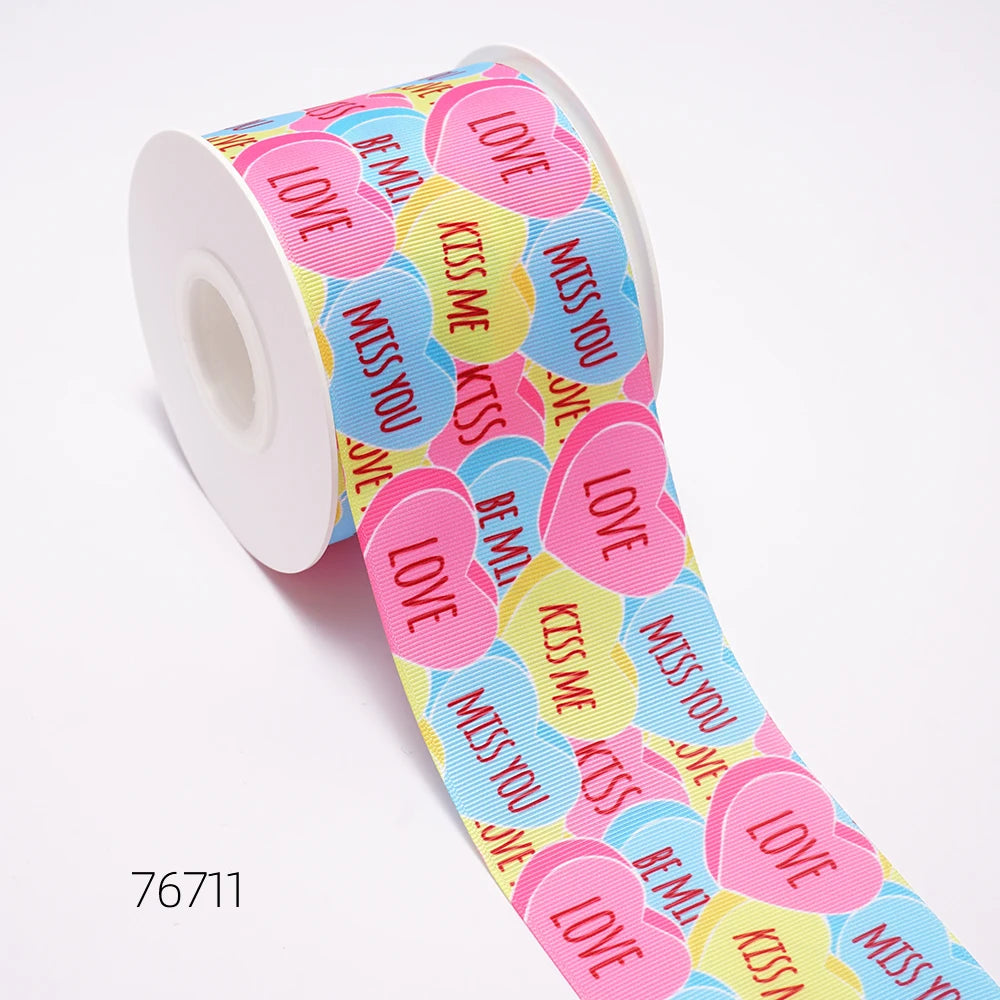 5 Yards 3inch 75mm of  Valentine's Day flowers  Printed Ribbon For Hair Bows DIY Crafts Handmade Accessories 76711