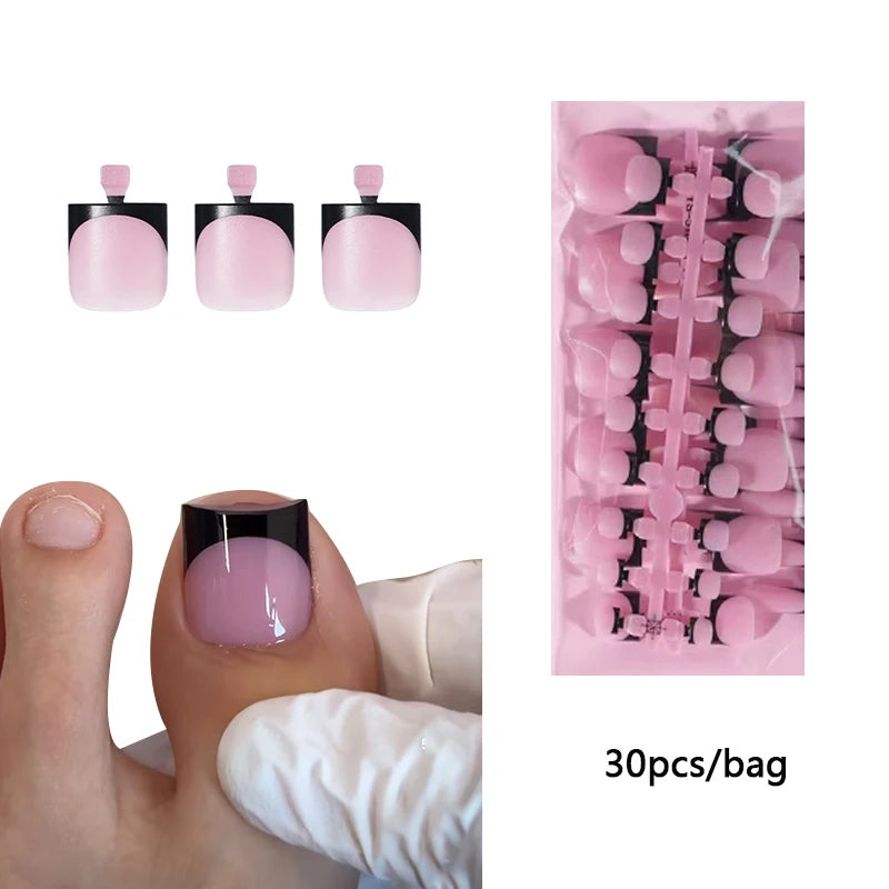 30pcs Square ToeNail Tips Summer French Gradient False Toe Nails Wearable Short Square Foot Nails Set Press On Nail
