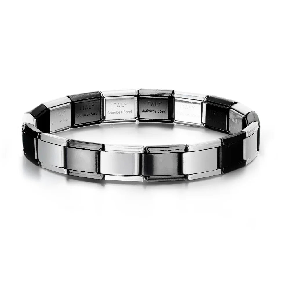 2025 Trendy 9mm Width Italian Charm Link Elastic Bracelet Fashion Stainless Steel Bangle Chain on Hand Factory DIY Making