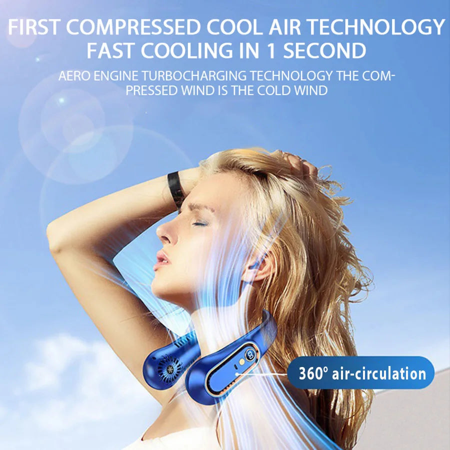 5 Speeds Neck Fan, LED Display, 360° Airflow, Quiet Portable USB Wearable Fan for Travel Office Home