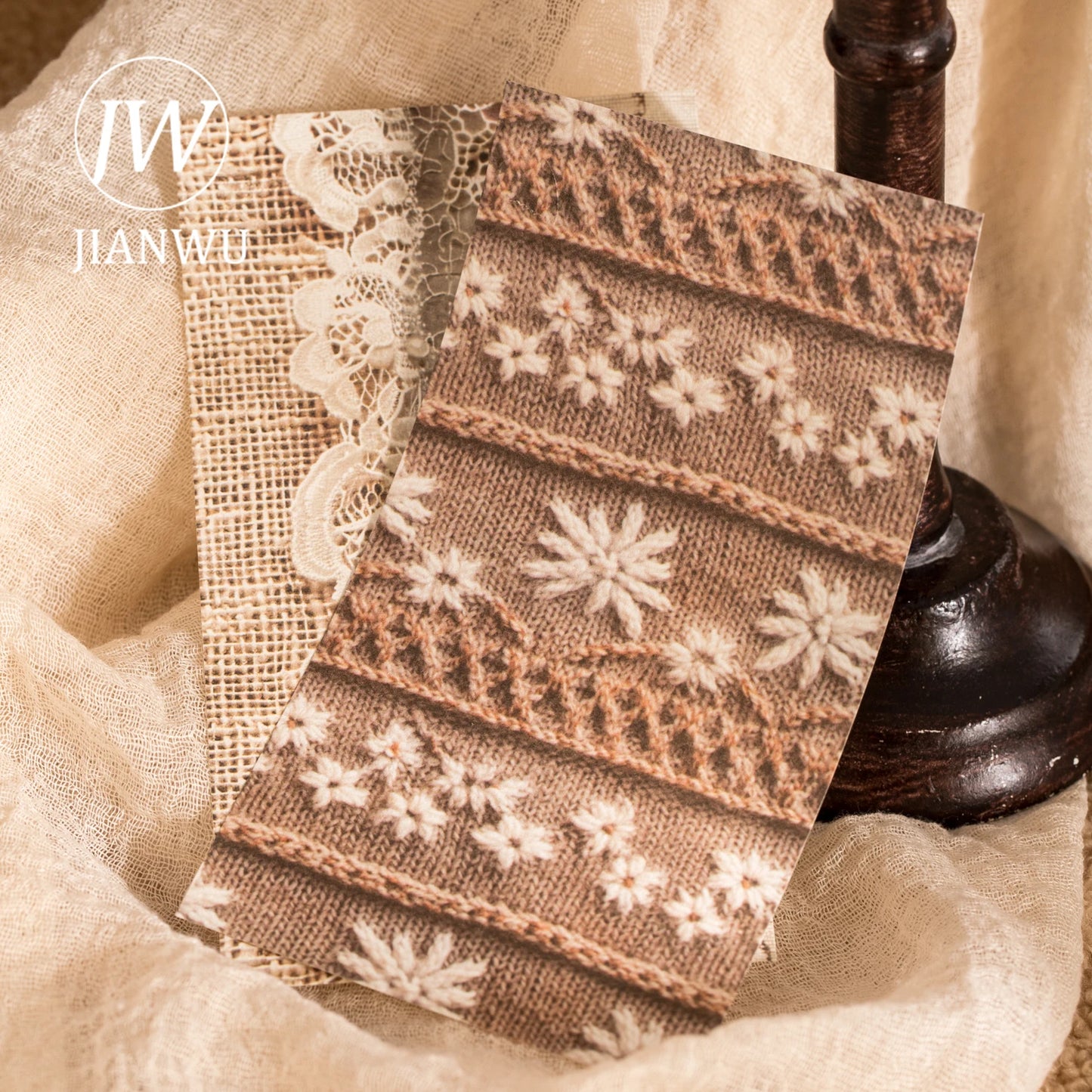 JIANWU Handmade Fabric Series Vintage Lace Flower Landscape Collage Scrapbook Material Paper Creative Junk Journal Stationery