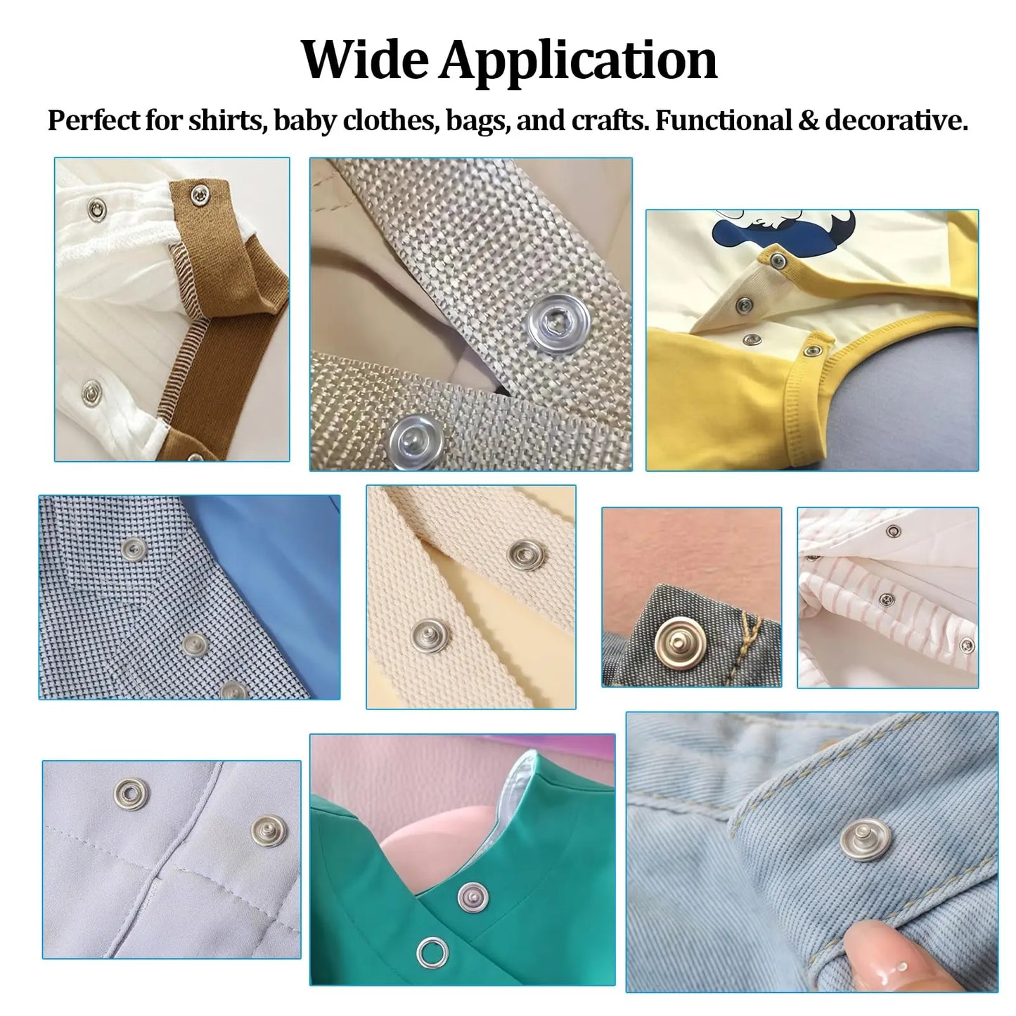 Snap Button Kit,Sets Metal Snap Buttons with Fastener Pliers Press Tool and Box, Rust Proof DIY Press Studs Button Fix Tool