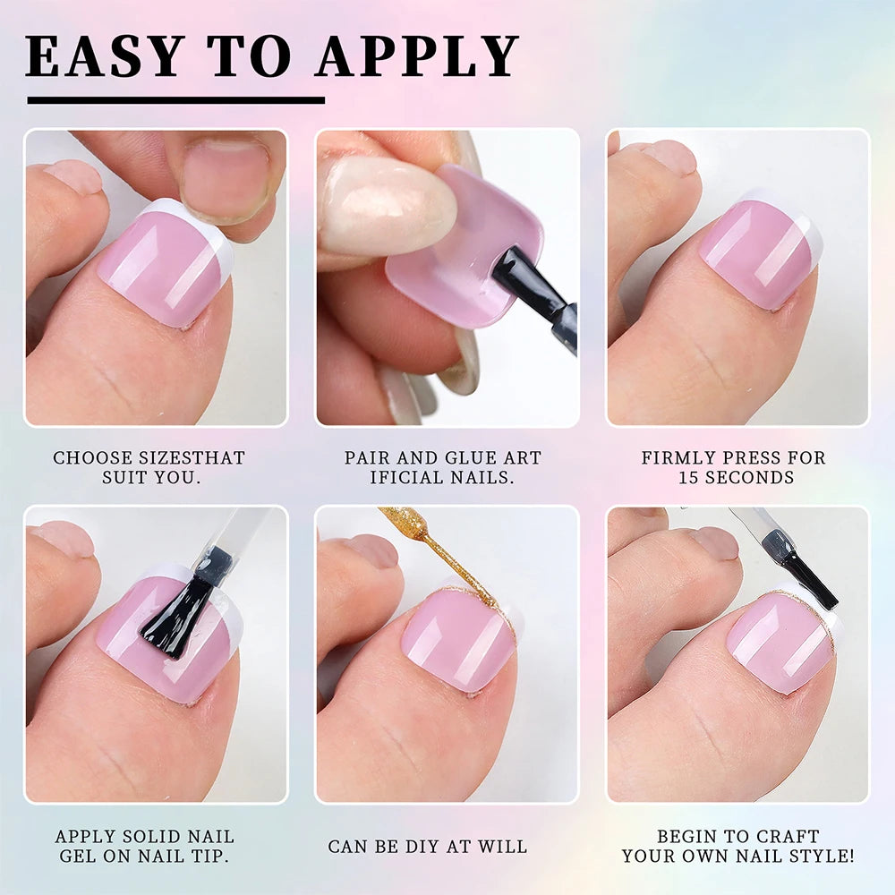 120pcs Short Square False Toe Nail Tips Pink French Soft Gel Press On Toenails White Edge Fake Toe nails Full Cover Toe Nail Tip