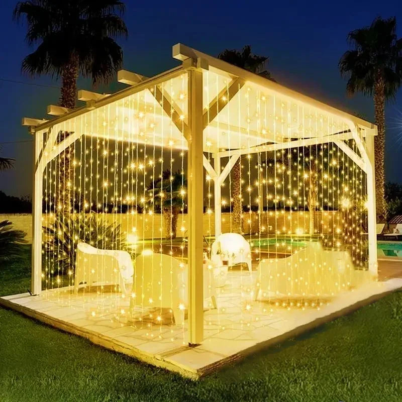 Curtain String Lights Solar Outdoor 8 Lighting Modes LED Light for Garden Wedding Christmas New Year Home Inner Court Decoration