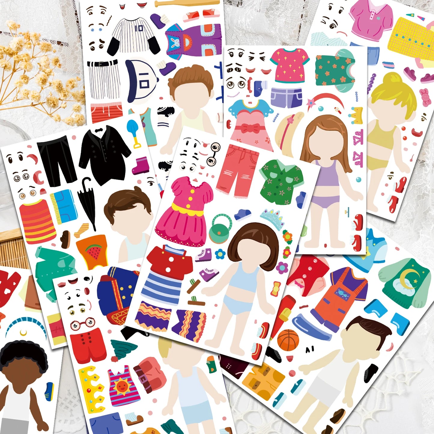 8PCS Cartoon Cute Children Dress Up Collage Scrapbook Collage Material Skateboard/Guitar/Stationery/Diary Waterproof Decorative