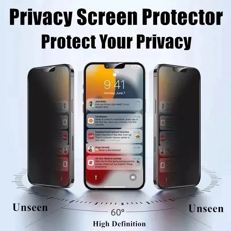 4PCS Privacy Screen Protector for iPhone 16 15 14 13 Pro Max 15 14 Plus 13 12 mini 11 Pro XS Max X XR Privacy Tempered Glass