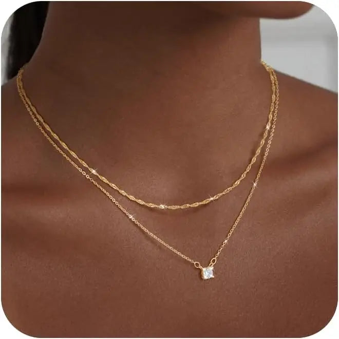Waterproof Necklace for Women 14K Gold/Silver Plated Choker Diamond Necklace Simple Dainty CZ Chain Trendy Jewelry Accessories