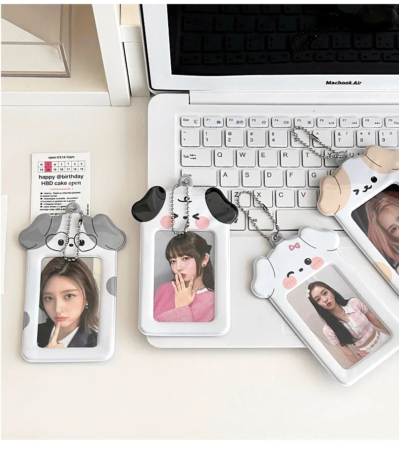Ins Style Cartoon Puppy Photocard Holder with Keychains Cute 3inch Cards Protect Sleeves for Students