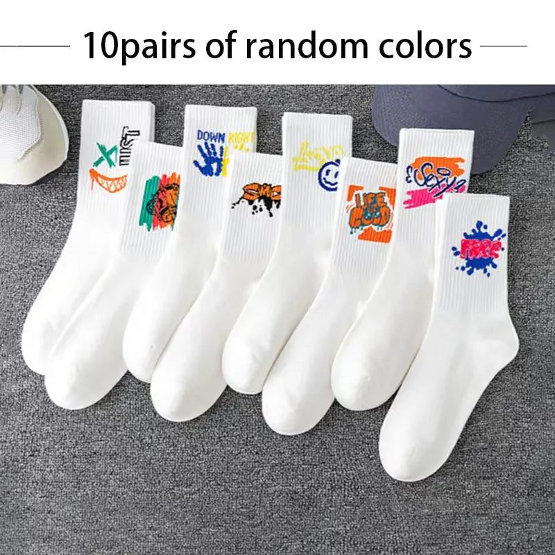 Couple long socks, sports cotton socks, ins student basketball socks, breathable and odor-resistant, black and white men's mid-c