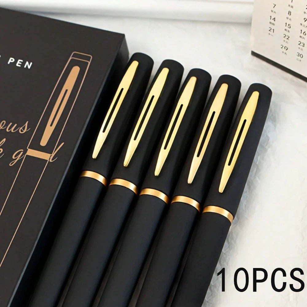1/10Pcs-Stylish Black Gold Neutral Pen - 0.5mm Fine Tip, High Capacity, Ideal for Offices