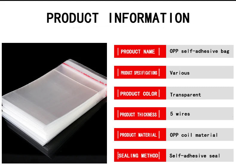 Plastic Clothing Packaging Bags Accessories Gifts Transparent Sealed Bags OPP Self-adhesive Bags Clothes Packaging Bags
