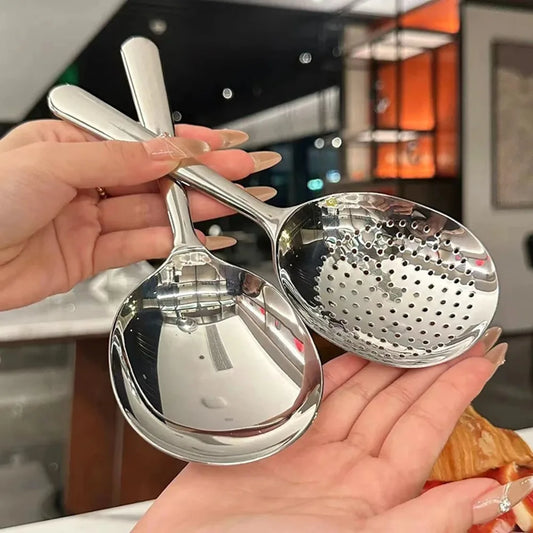 Heavy-Duty Home Kitchen Ladle - Stainless Steel Serving Spoon with Drain Hole,Heat-Resistant Handle -Multipurpose Scoop