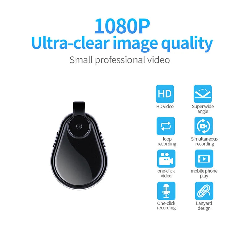 1080P Mini Body Worn Camera, One Key Record Portable Wearable Cam with Audio, Auto Save for Law Enforcement, Meeting, Travel