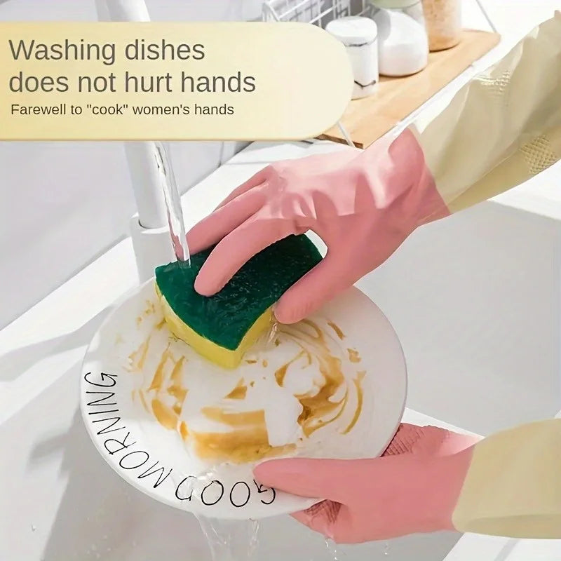 4pcs Waterproof Housework Cleaning Gloves Kitchen Cleaning Latex Laundry Dishwashing Gloves Wear Resistant Rubber Work Gloves