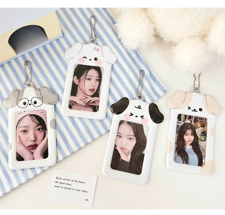 Ins Style Cartoon Puppy Photocard Holder with Keychains Cute 3inch Cards Protect Sleeves for Students
