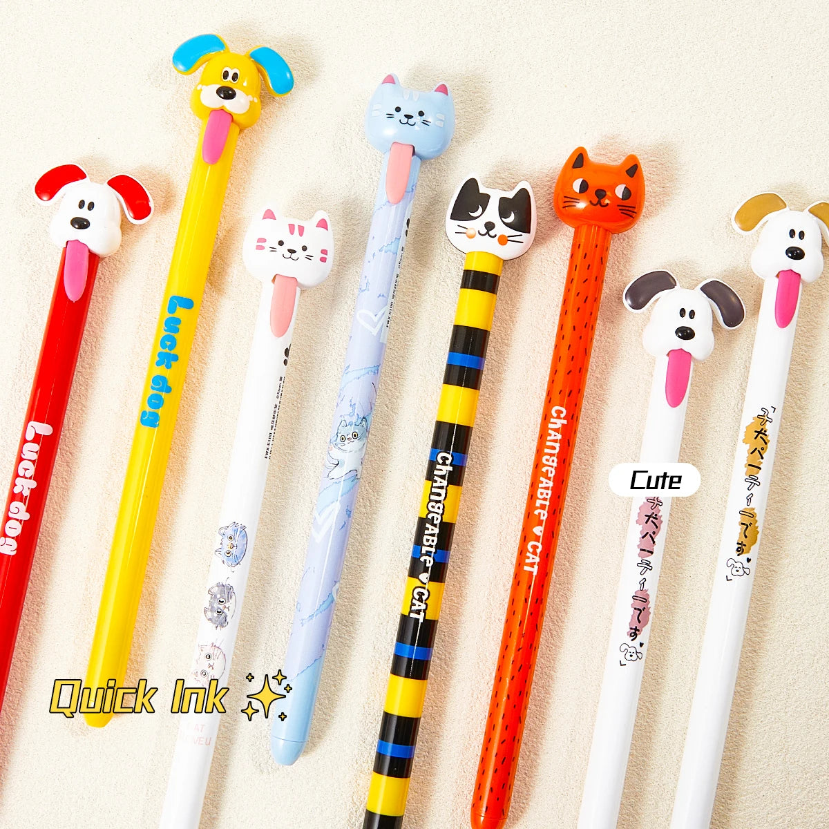 4-Piece Animal Dog-Themed Gel Pen, 0.5mm Fine Tip, Black Ink, Fun Tongue-Over Design.