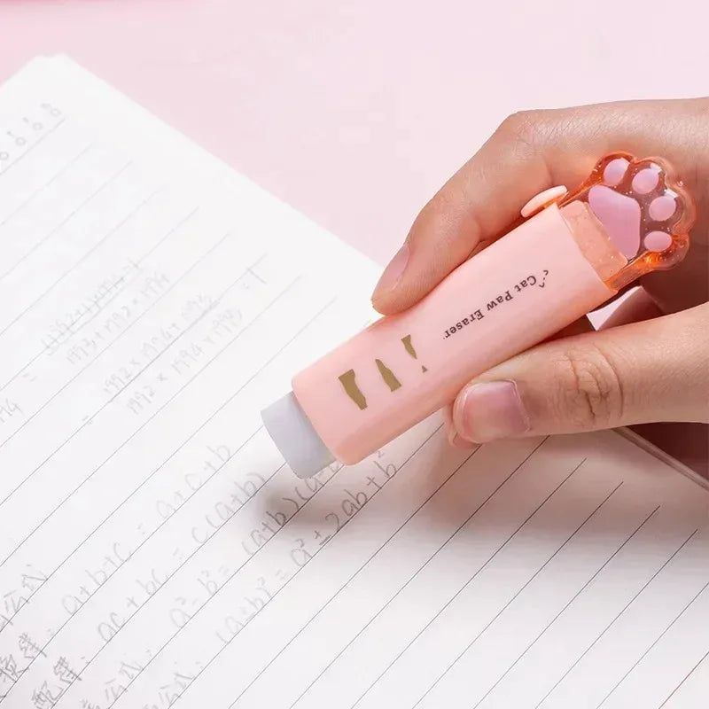 Eraser with retractable push-pull design, creative cartoon cat claw shape, student-specific stationery, portable eraser