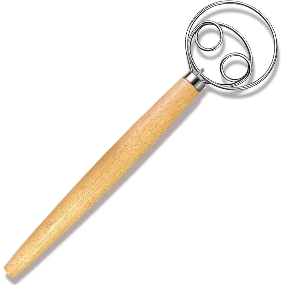 Danish Dough Whisk Stainless Steel Bread Mixer Wooden Handle Hand Blender Egg Beater DIY Baking Tools for Cake Pizza Pas