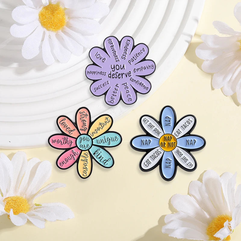 3-7pcs/sets Cartoon Anime Middle Finger Rude Cat Enamel Pins Low Battery Daisy Flower Brooches Backpack Lapel Badge Jewelry Gift