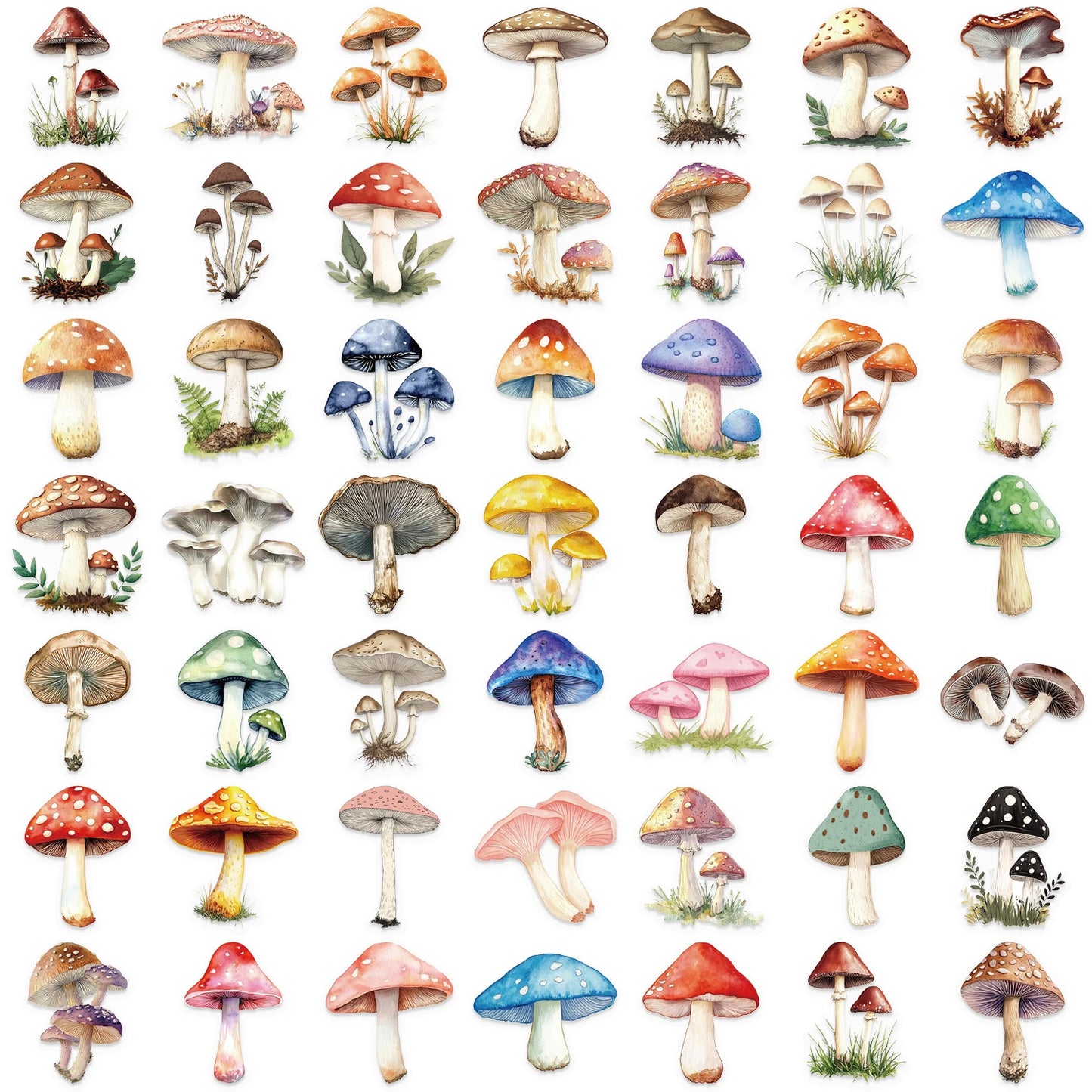 50pcs Mushroom Stickers Cartoon Pattern Waterproof PET Decals Scrapbooking Phone Luggage Skateboard Graffiti Decals