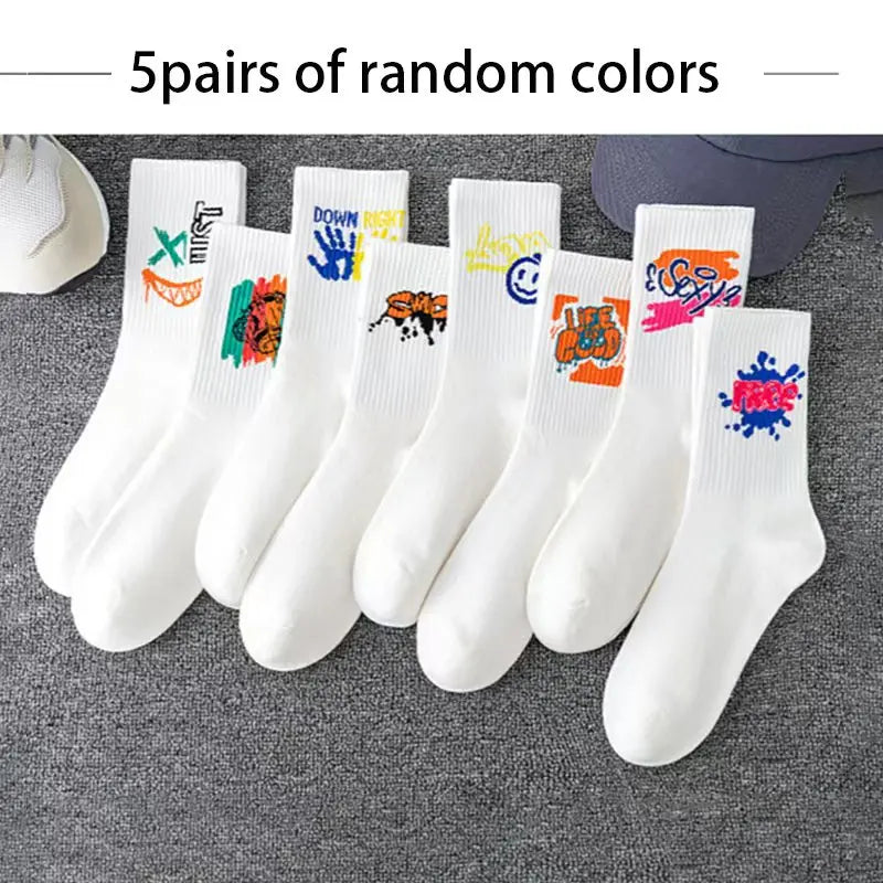 Couple long socks, sports cotton socks, ins student basketball socks, breathable and odor-resistant, black and white men's mid-c
