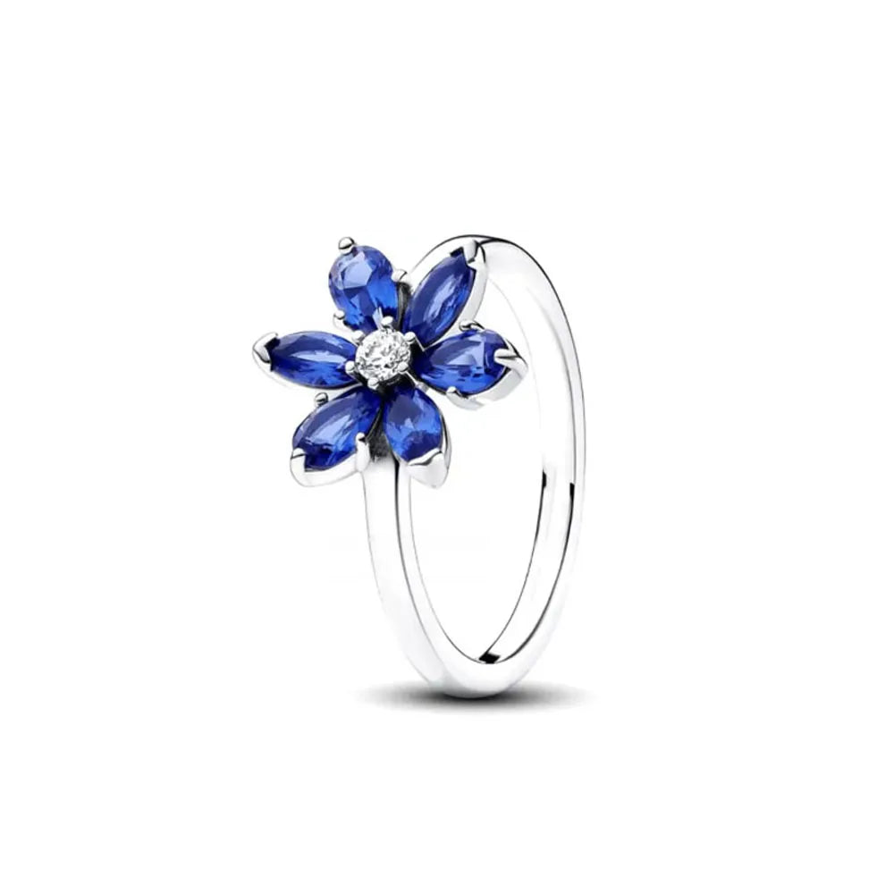 Hot Sale 925 Sterling Silver Red Pink Blue Green Heart Stone Snowflake Daisy Ring Trinkets Rings Wedding Fashion  Jewelry Women
