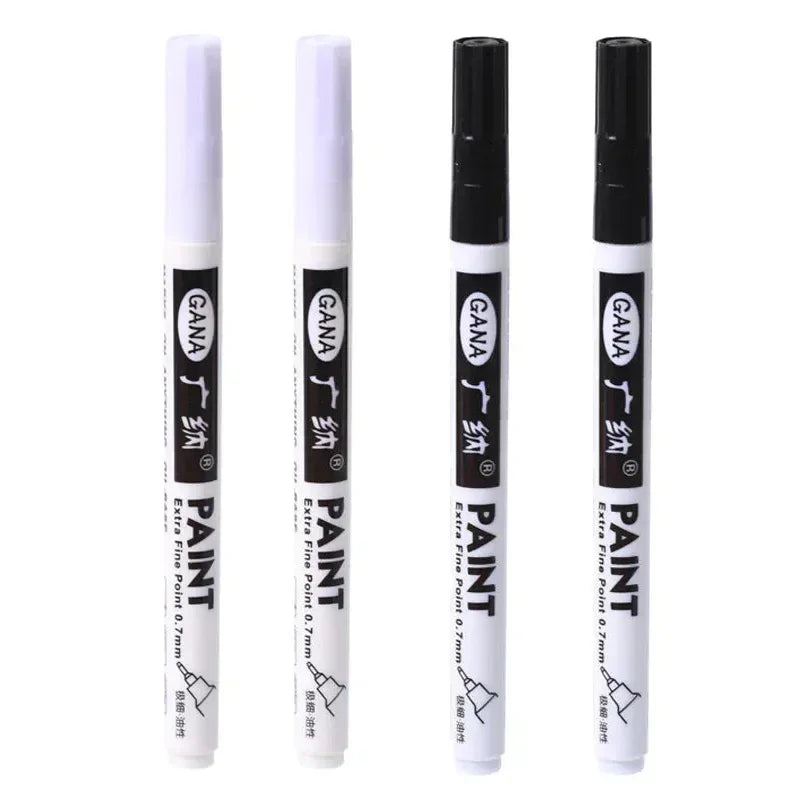 4pcs Oil Based White Black Permanent Paint Markers Pens 0.7mm Extra Fine Waterproof, for Rock Painting, Wood, Metal, Canvas