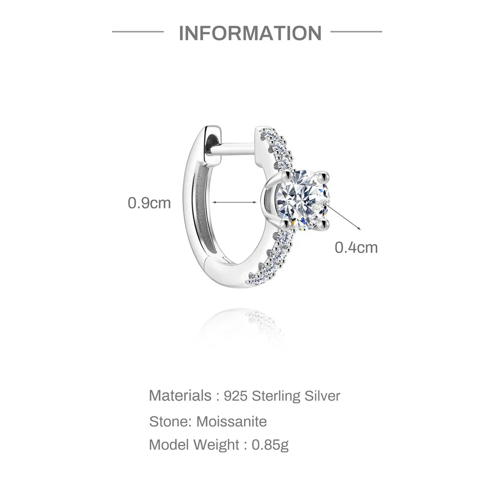 CANNER 1PC Moissanite Spherical Vertical Eight-pointed Star Piercing Earrings 925 Sterling Silver Jewelry Valentine's Day Gift