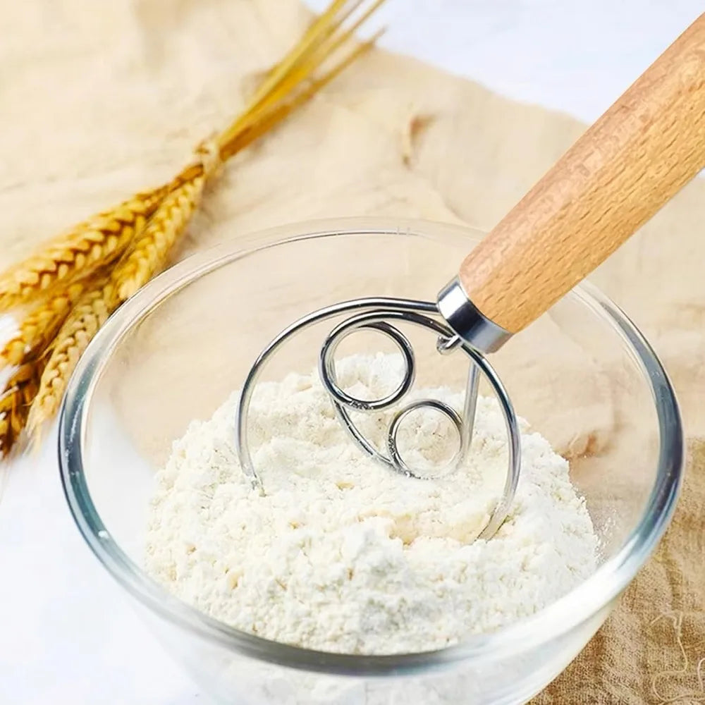 Danish Dough Whisk Stainless Steel Bread Mixer Wooden Handle Hand Blender Egg Beater DIY Baking Tools for Cake Pizza Pas