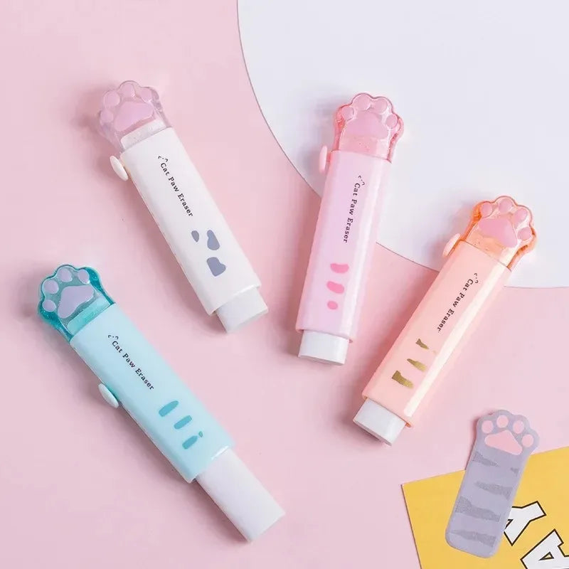 Eraser with retractable push-pull design, creative cartoon cat claw shape, student-specific stationery, portable eraser