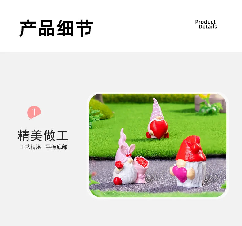 10/20/50pcs Mini Heart Love Dwarf Doll Figurine Miniature Gnome Garden Fairy Landscape Crafts Desktop Valentine's Day Ornament