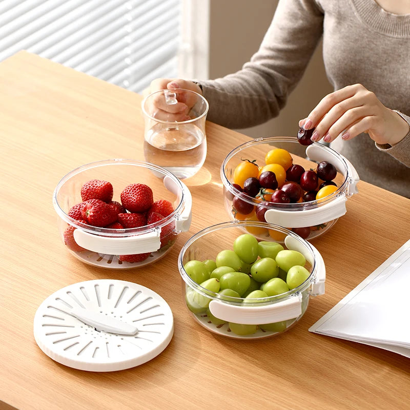 Folding Handle Drain Basket with Lid Fruit Vegetable Washing Bowl Kitchen Washing Basket Plastic Colander Water-Filtering Basin